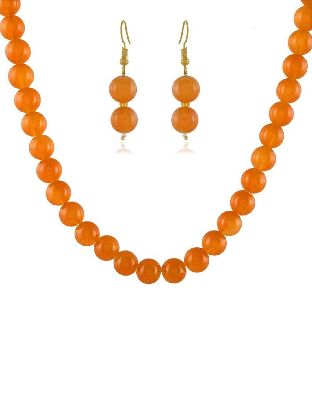 19TH JULY JEWELS Orange Beaded Alloy Necklace With Earrings