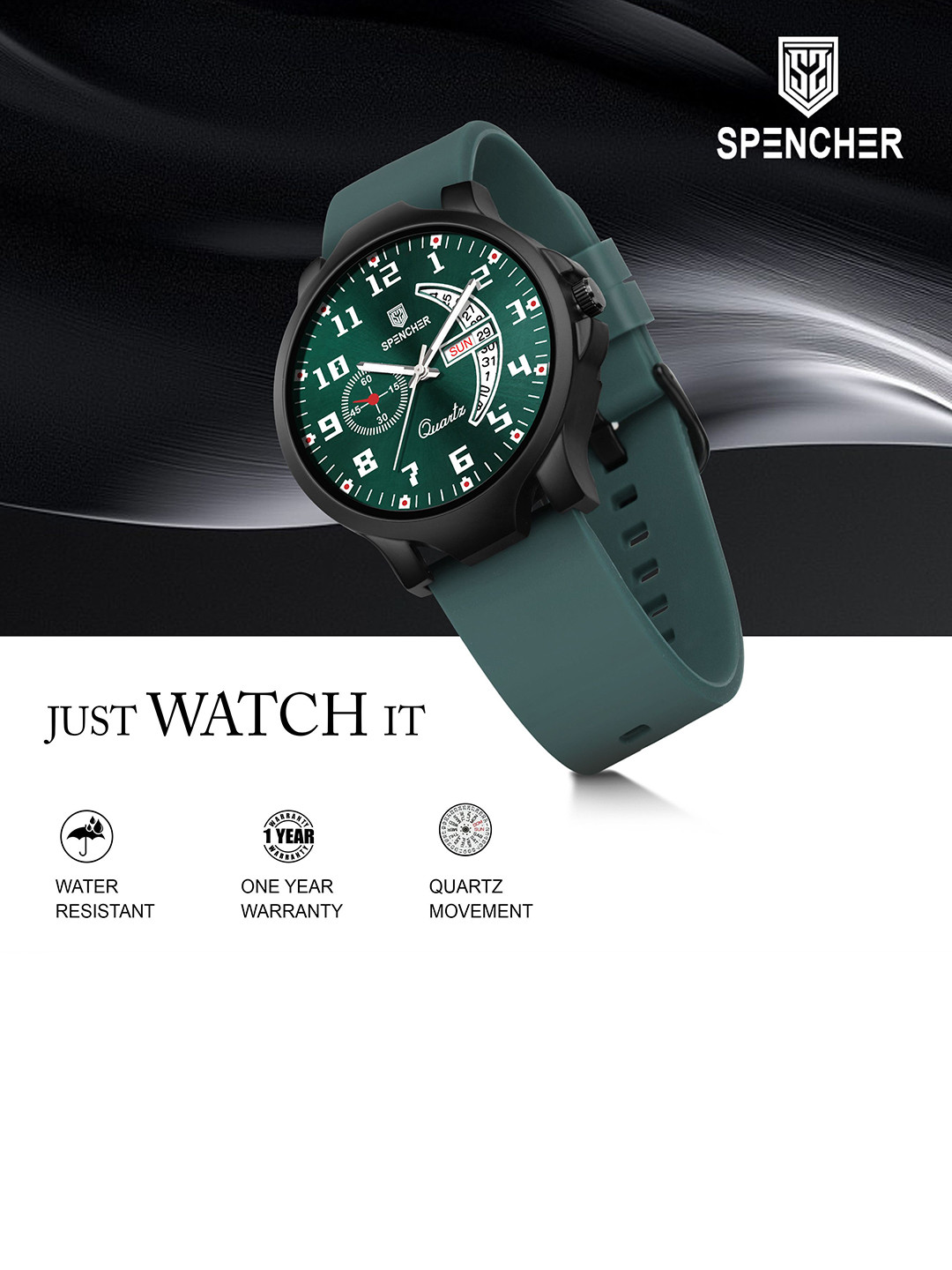 SPENCHER Men Brass Dial & Straps Analogue Watch SW-1111 Nexon Dial Silicon Green Strap DD