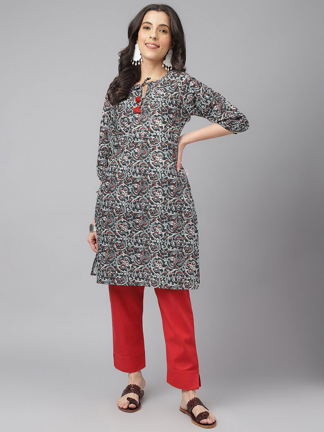 Asparsh Women Abstract Printed Daily Cotton Straight Kurta