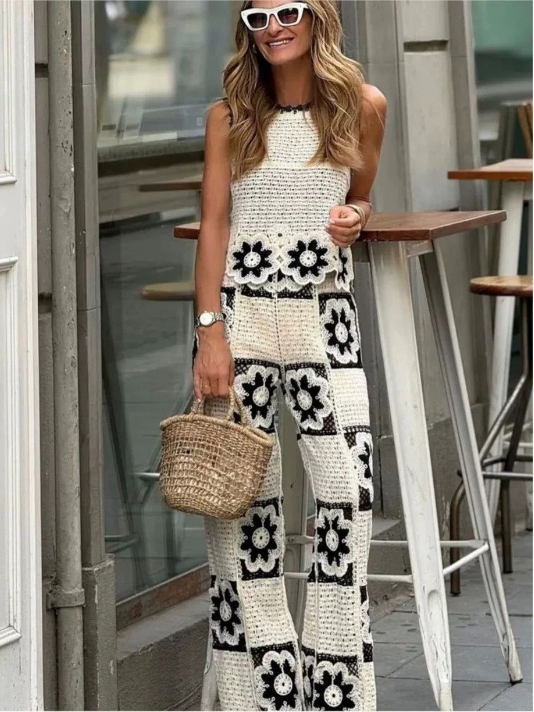 Miss Mosa By Akanksha  Beige Hanako Crochet Coord Set -Resortwear