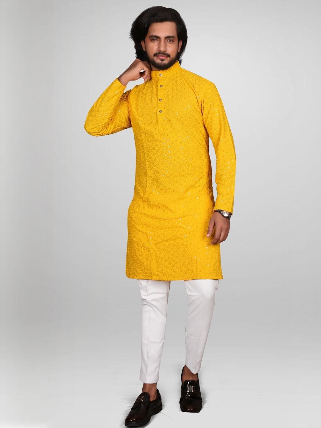 Alankrit Men Yellow Kurtas