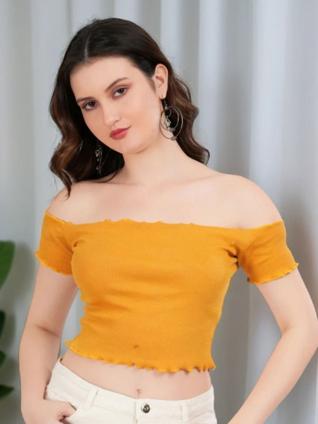 TEEMOODS Womens Ribbed Off-Shoulder Tank Crop Top