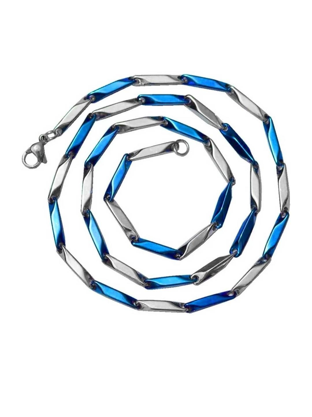 Vaiseema Unisex Silver & Blue Stainless Steel Chain