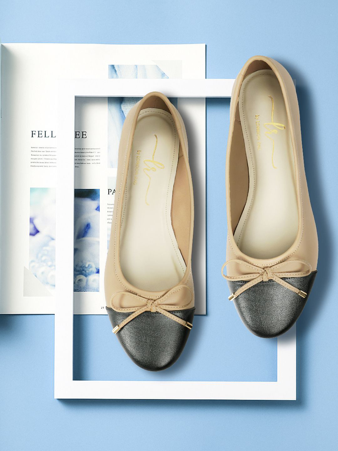 London Rag Colourblocked Bow Accent Two Tone Ballerinas