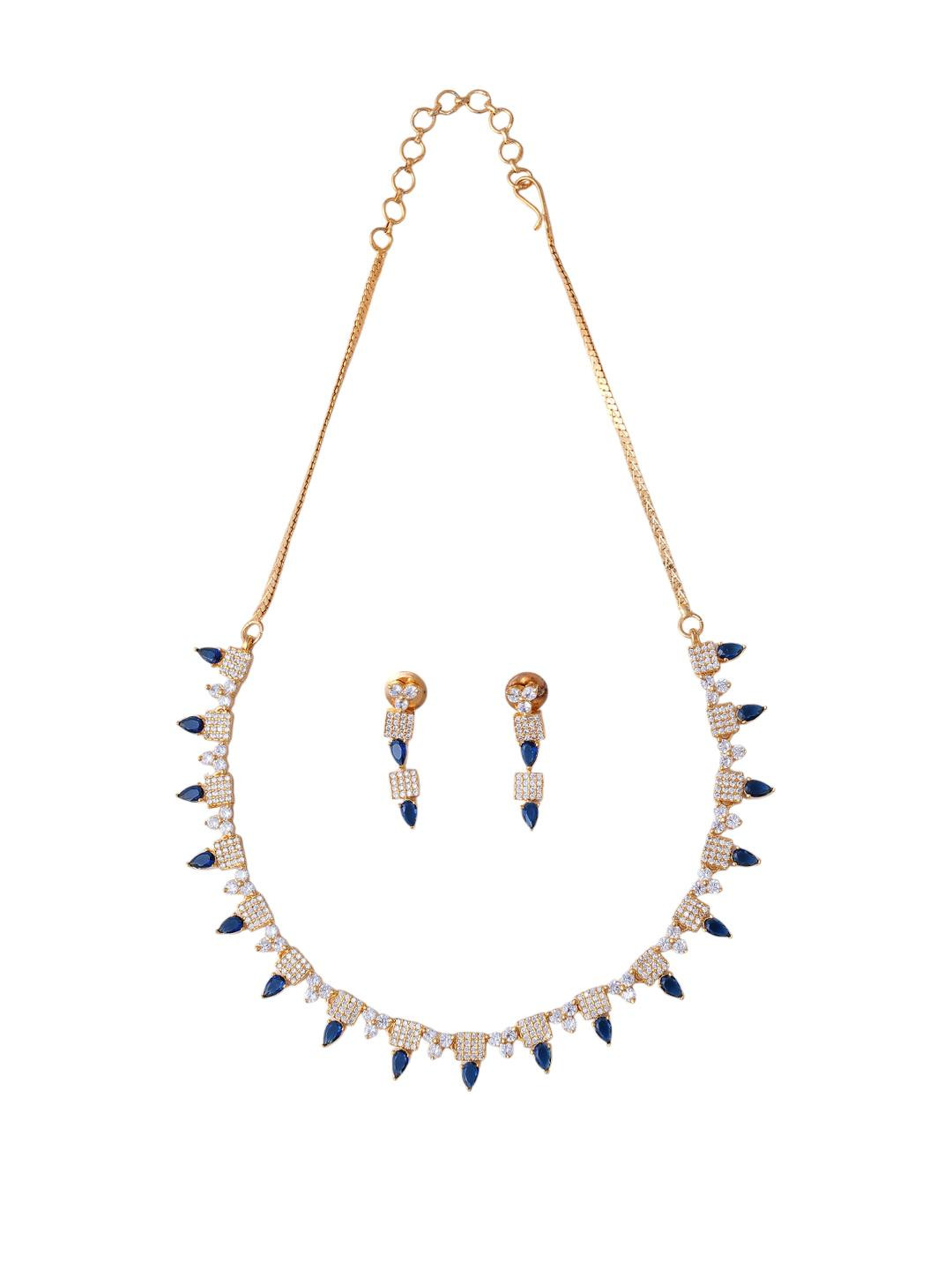 KAYRAH Blue Brass Material Crafted CZ Stone Studed Necklace with Earrings