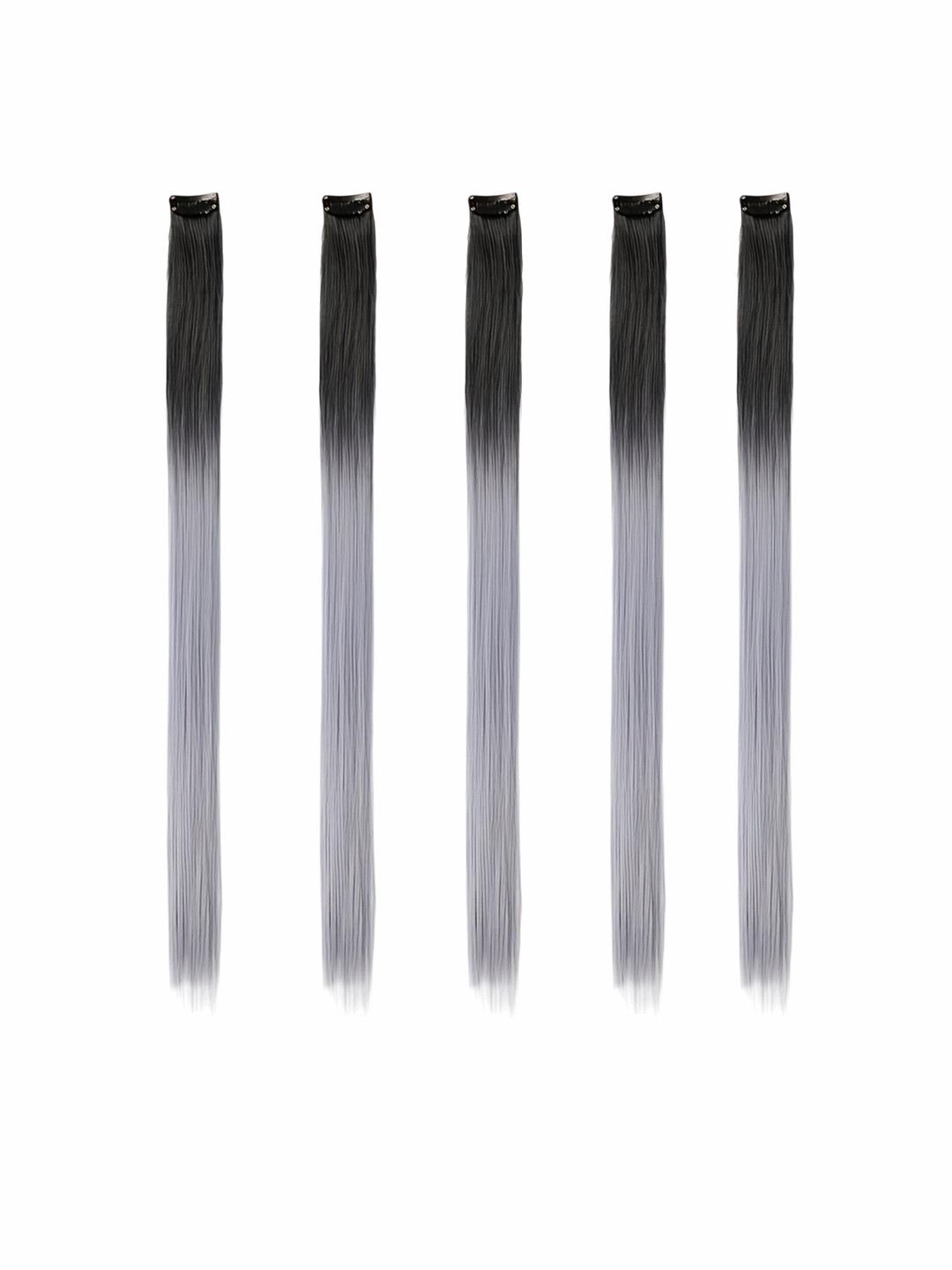 CHANDERKASH Set Of 5 Clip In Straight Colored Stand Hair Extension - Black - 20 Inches
