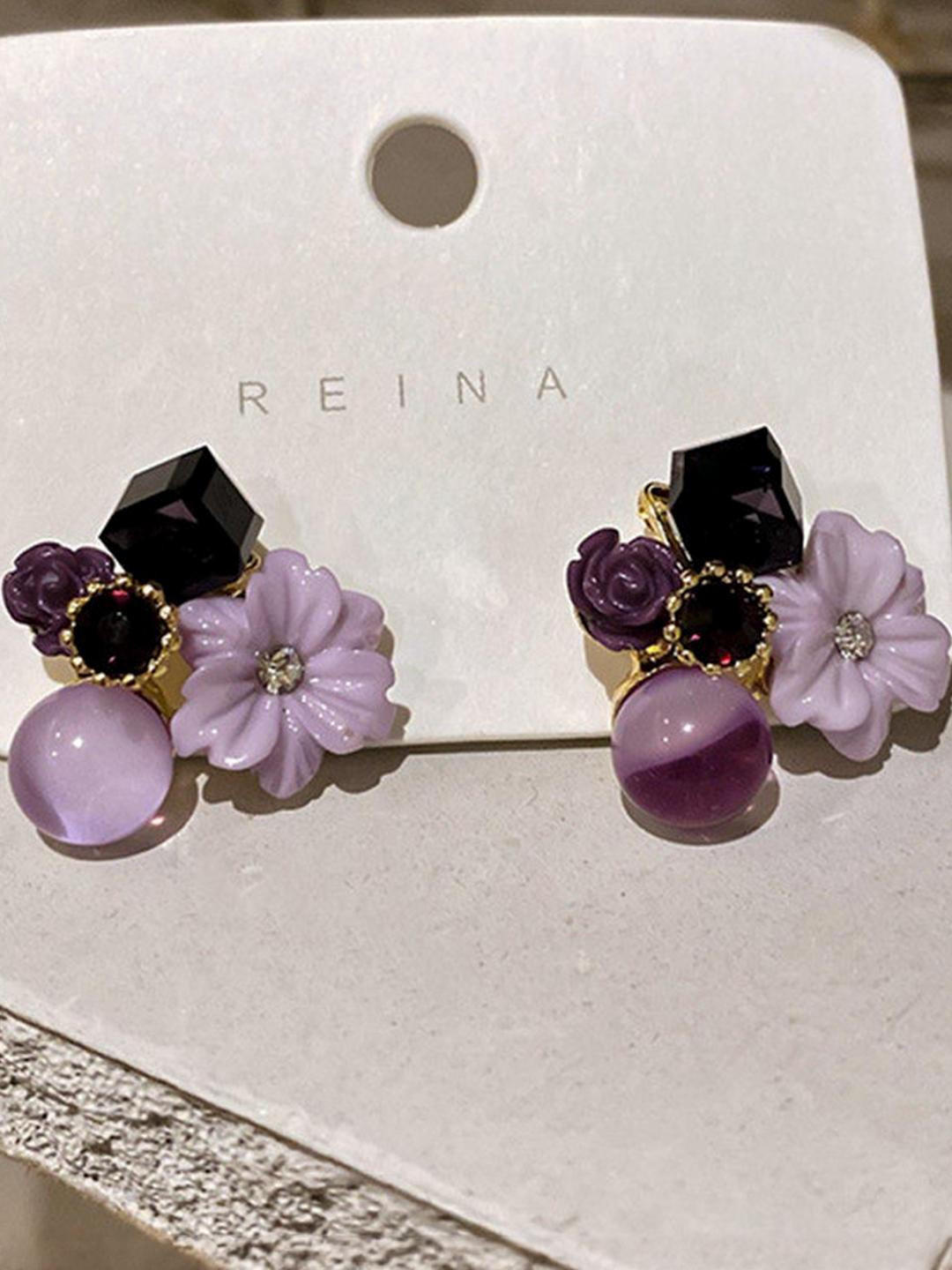 AKISON JEWELS  Purple Lavender Gemotric shape Studs Earrings