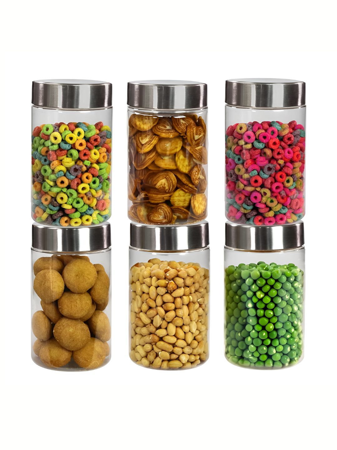 Pearlpet Transparent & Silver Toned 6 Pieces Easy to Clean Containers 1L