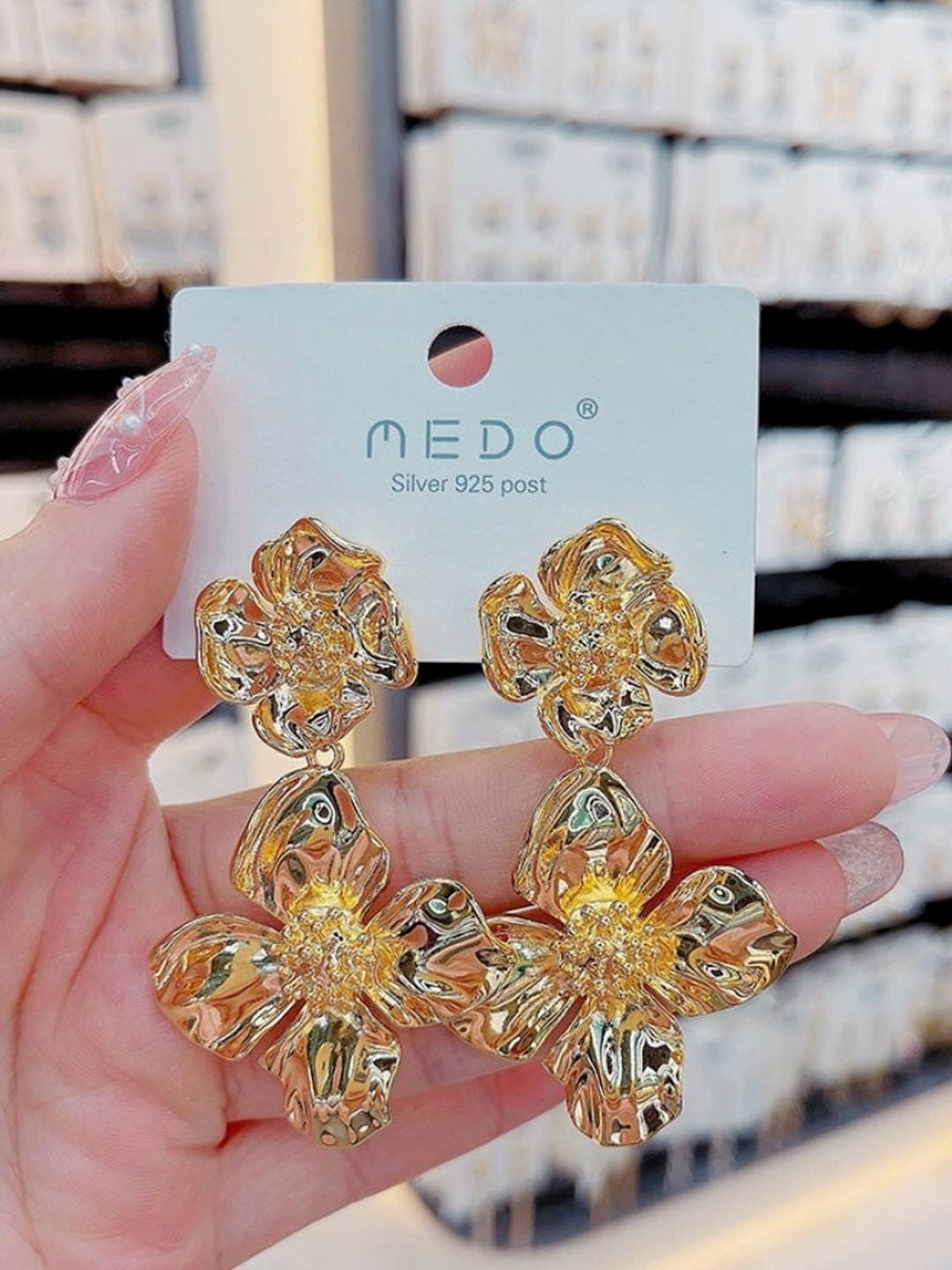 AKISON JEWELS Golden  Floral Drop Earrings