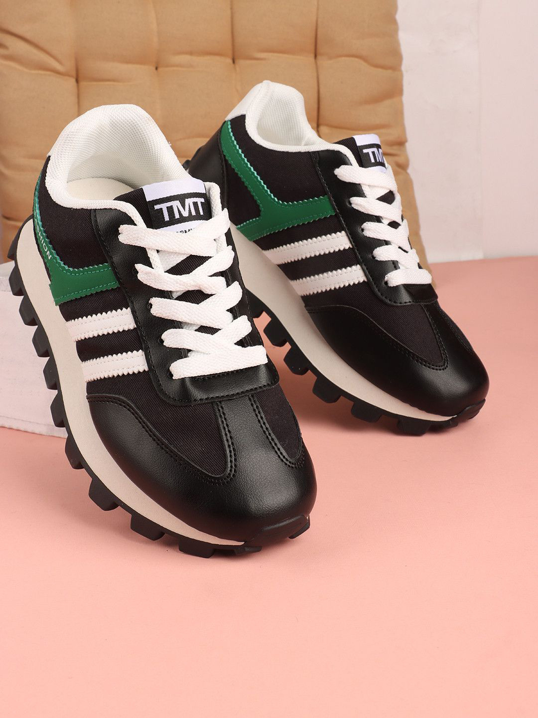 Simplex Footwear Women Striped Lace-Ups Round Toe Sneakers