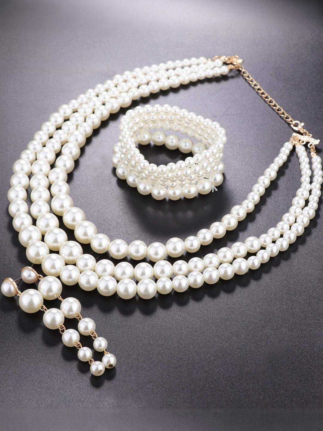 ISLANA pack pf 3 White Alloy Jewellery Set