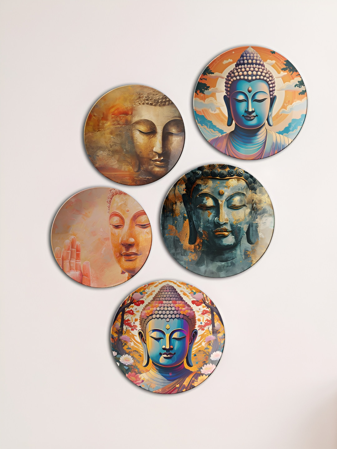 THE QUIRKY HOME Finding Stillness Ceramic Ethnic Motifs Matte Hall 5Pcs Wall Plates-10In