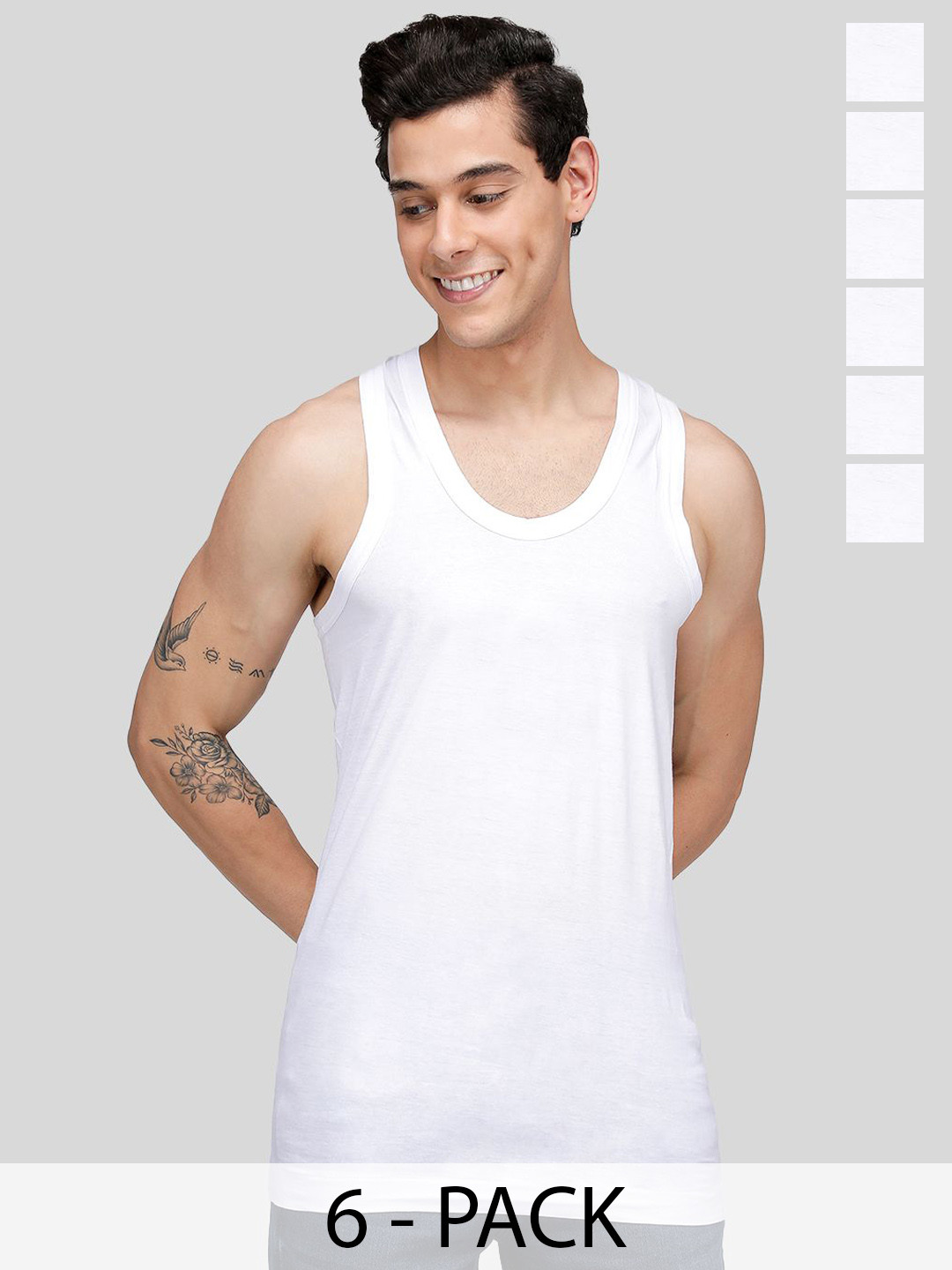 MACHO Sporto Pack Of 6 Ultrasoft Pure Cotton Vests ASI001BRN2P-WHT-6PC