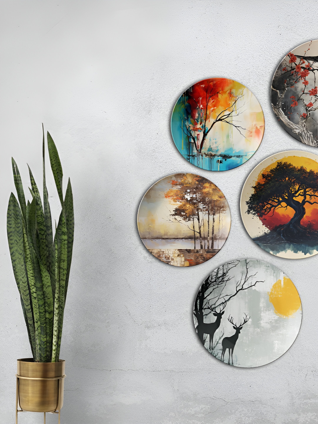 THE QUIRKY HOME Elements of Nature Crafted Ceramics Matte Hall 5Pcs Wall Plates-10In