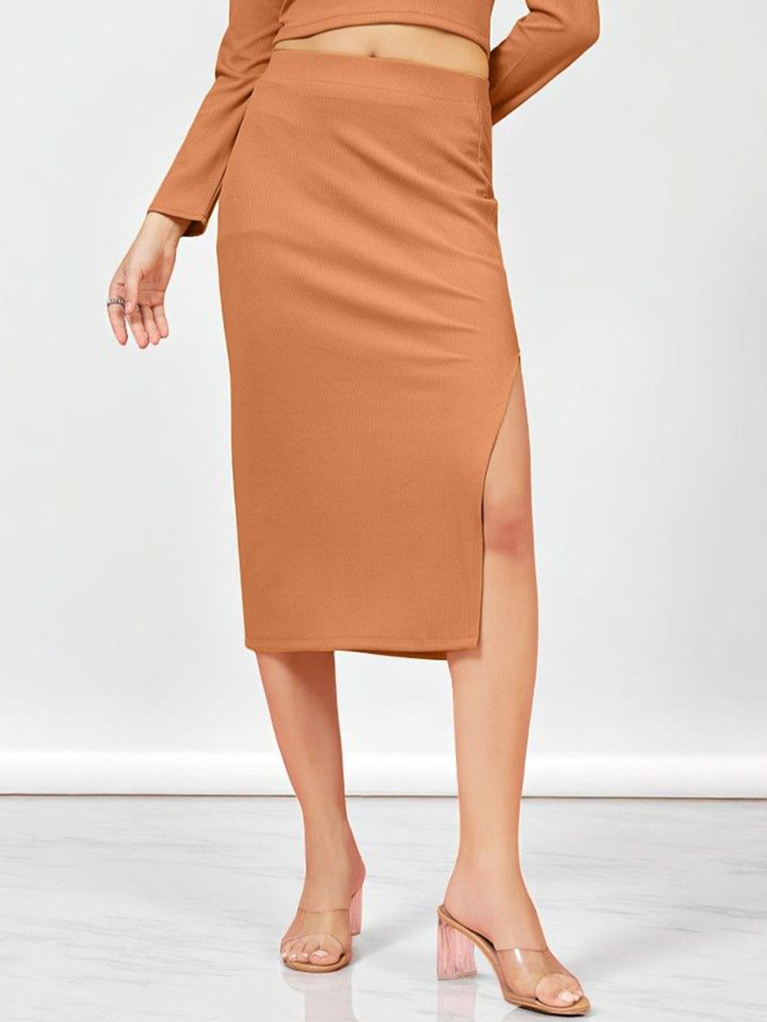 OOMPH! FACTOR Side Slit Pencil Midi Skirt