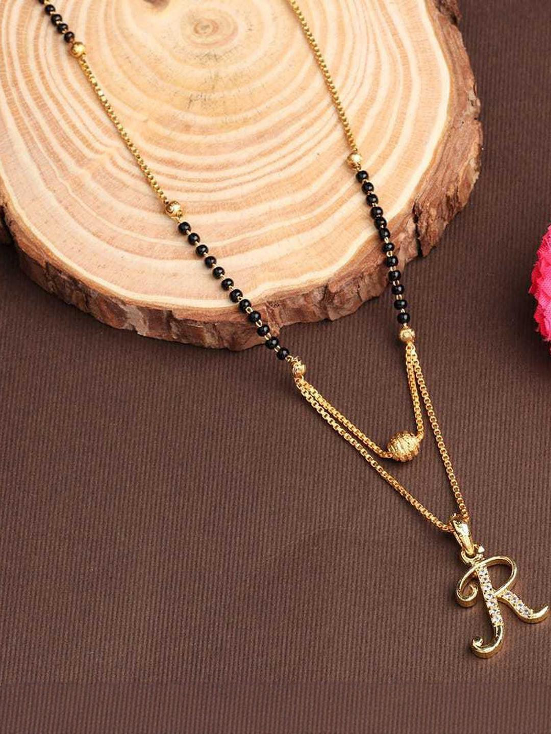 CLONEO Gold-Plated R Letter Double Layer Beads Mangalsutra