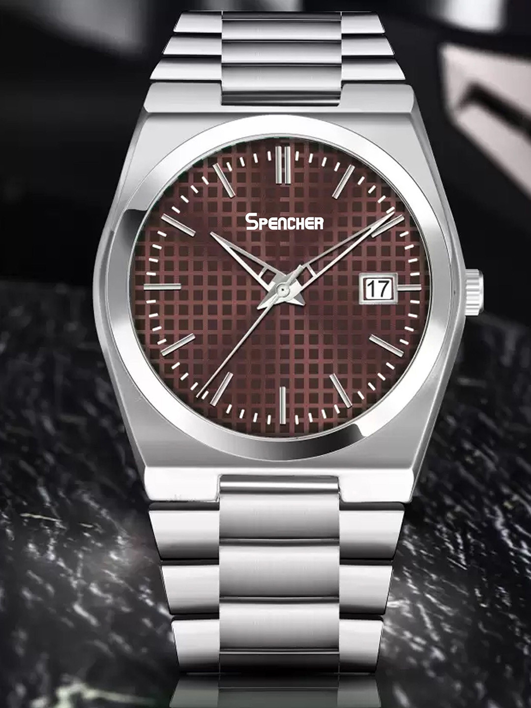 SPENCHER Men Bracelet Straps Analogue Watch SW Sapphire Brown Dial Date Chain Watch