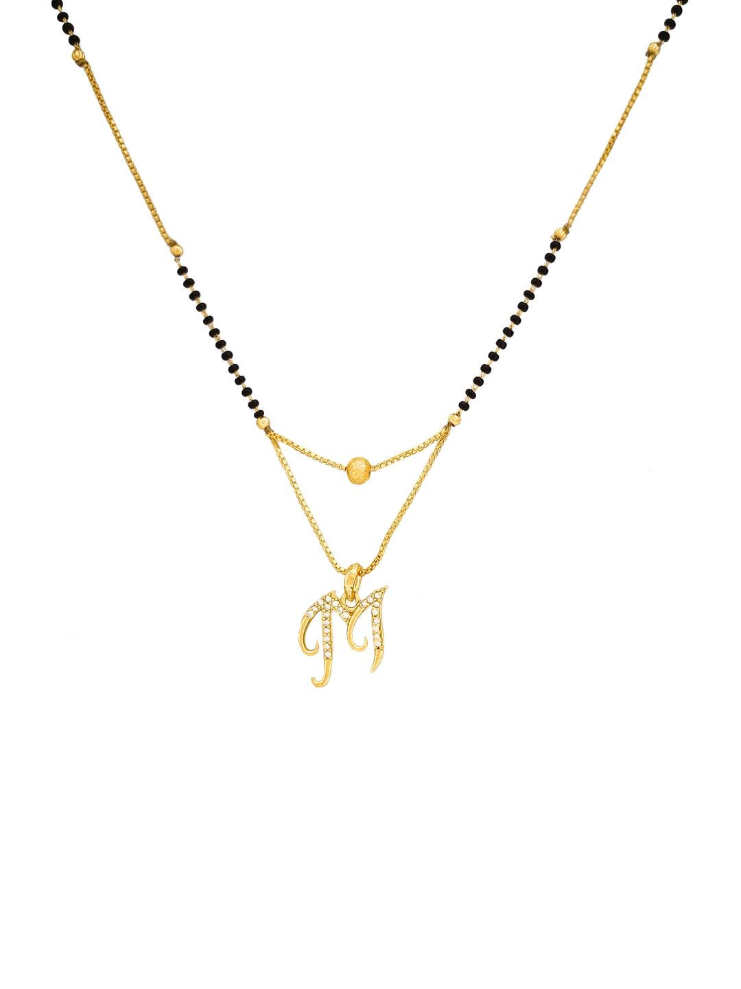 CLONEO Gold-Plated Artificial Beads Mangalsutra with Letter Pendant