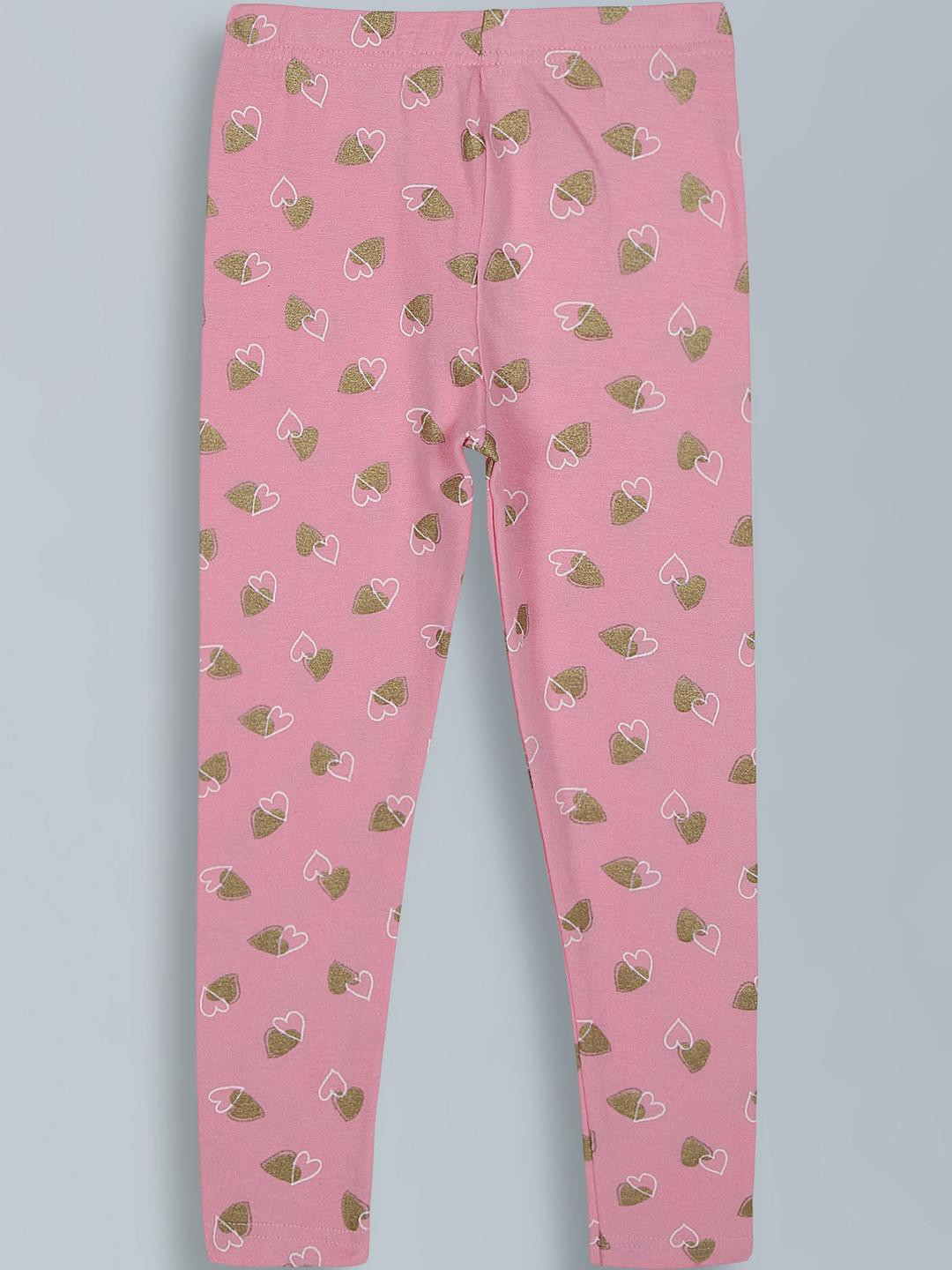 Urbanrac Girls Pink And Gold Printed Cotton Slip-On Comfort Leggings