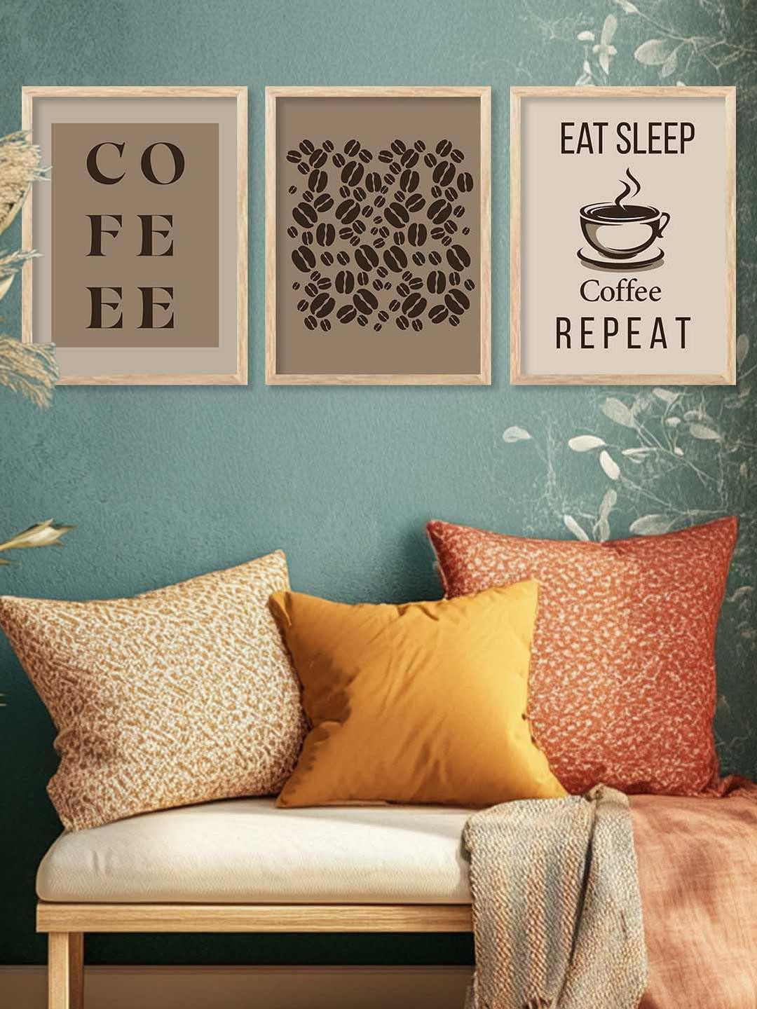 WALLLANE Brown 3 Piece Wood Wall Paintings