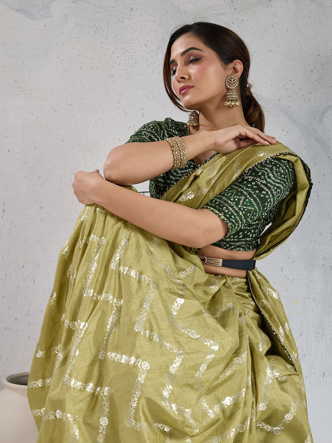 PBS PRINTS Ethnic Motif Foil Printed Saree