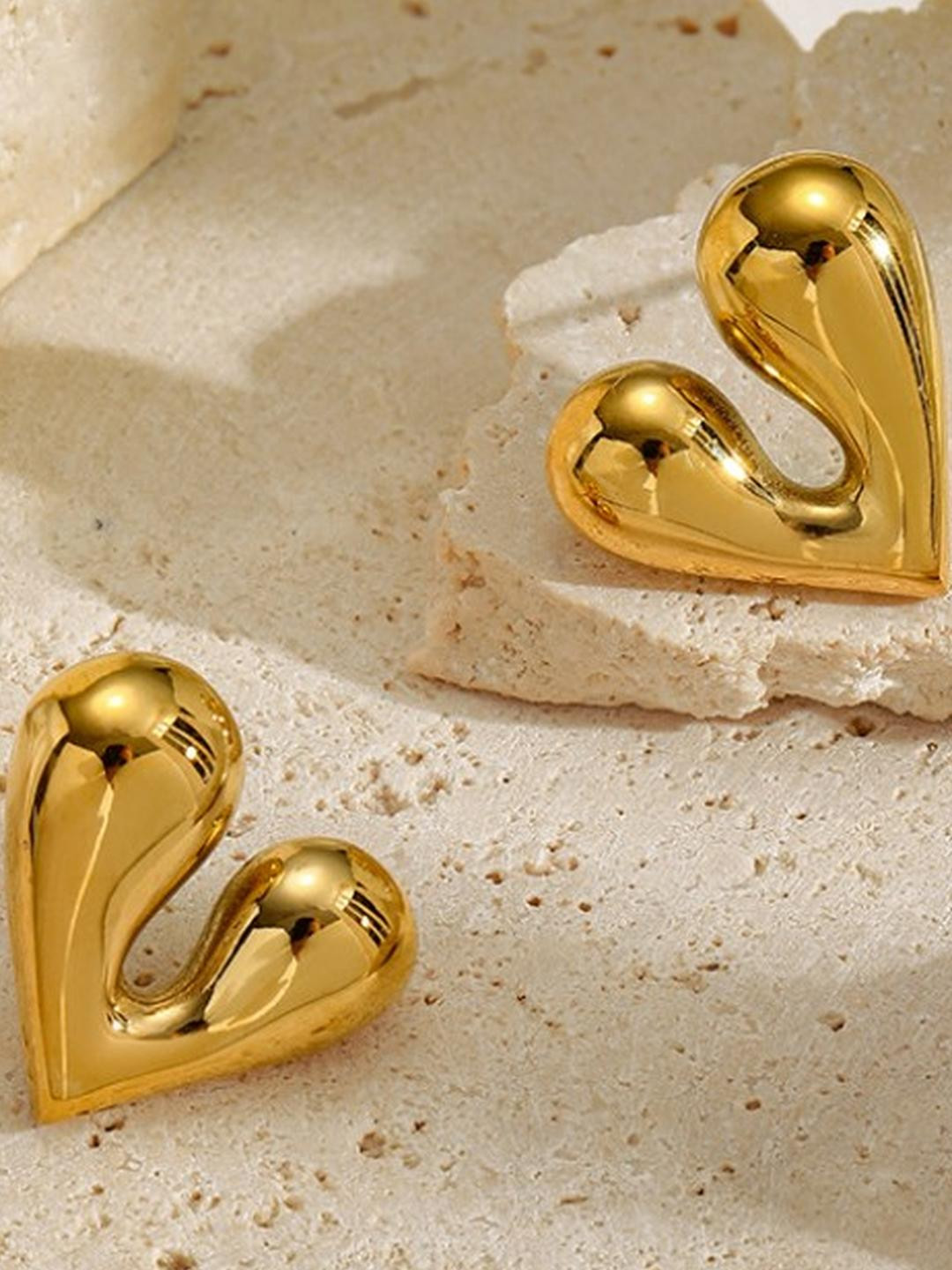 AKISON JEWELS Gold Plated Heart Shaped Studs Earrings