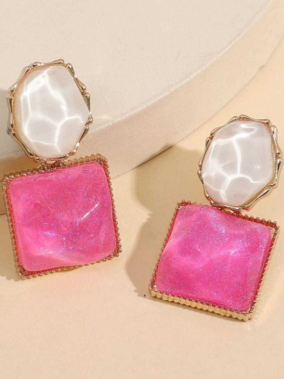AKISON JEWELS Circular White and Pink Drop Earrings