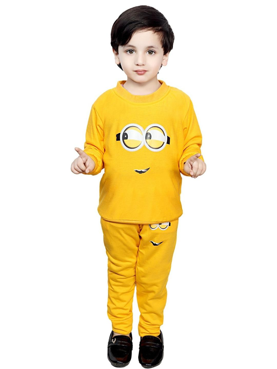 Dhairya Traders Unisex Kids Yellow T-shirt with Trousers