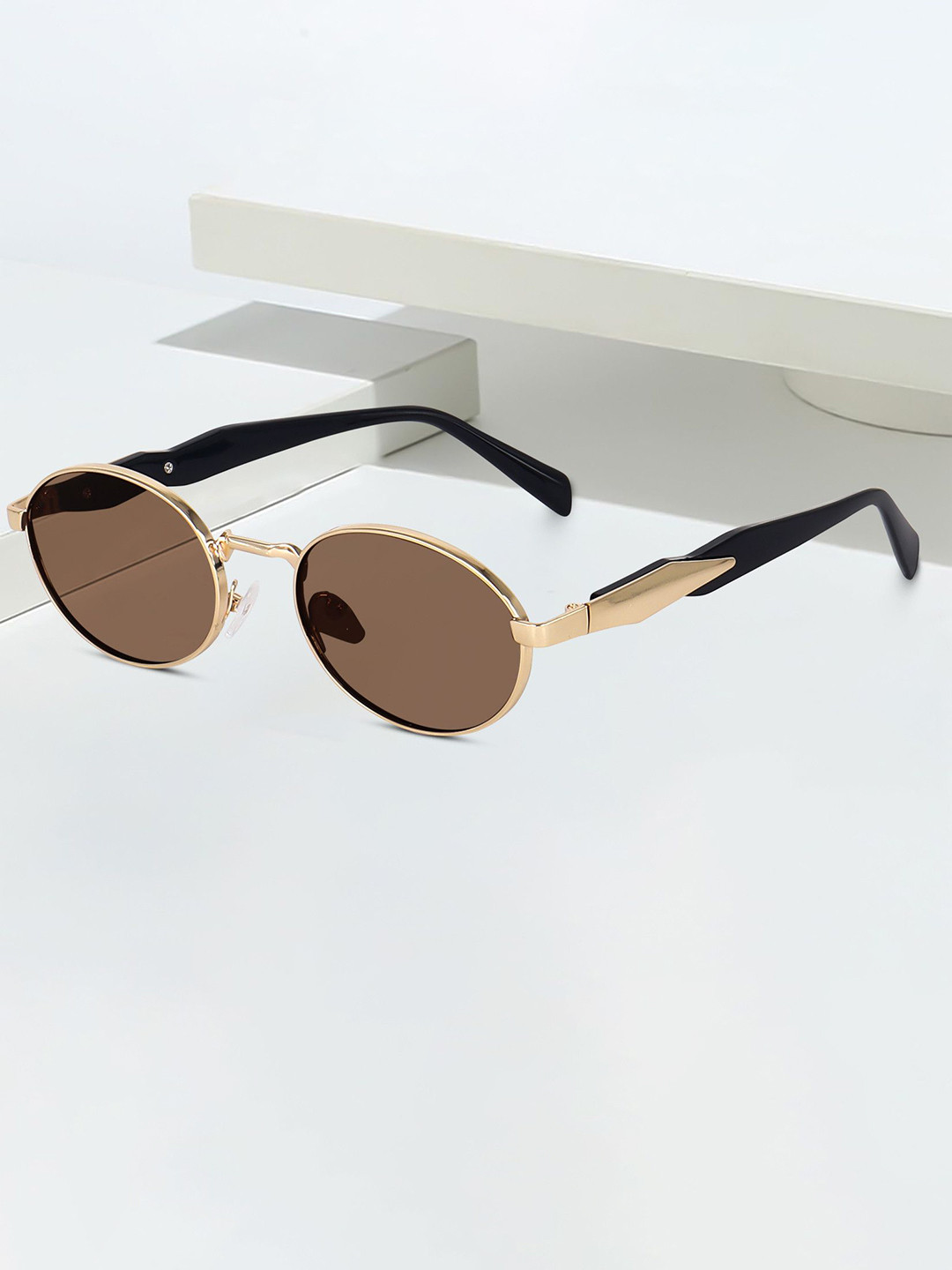 Eyedens Unisex UV Protected Lens Oval Sunglasses Prdaa_Oval_Mtl_Gold-Brwn