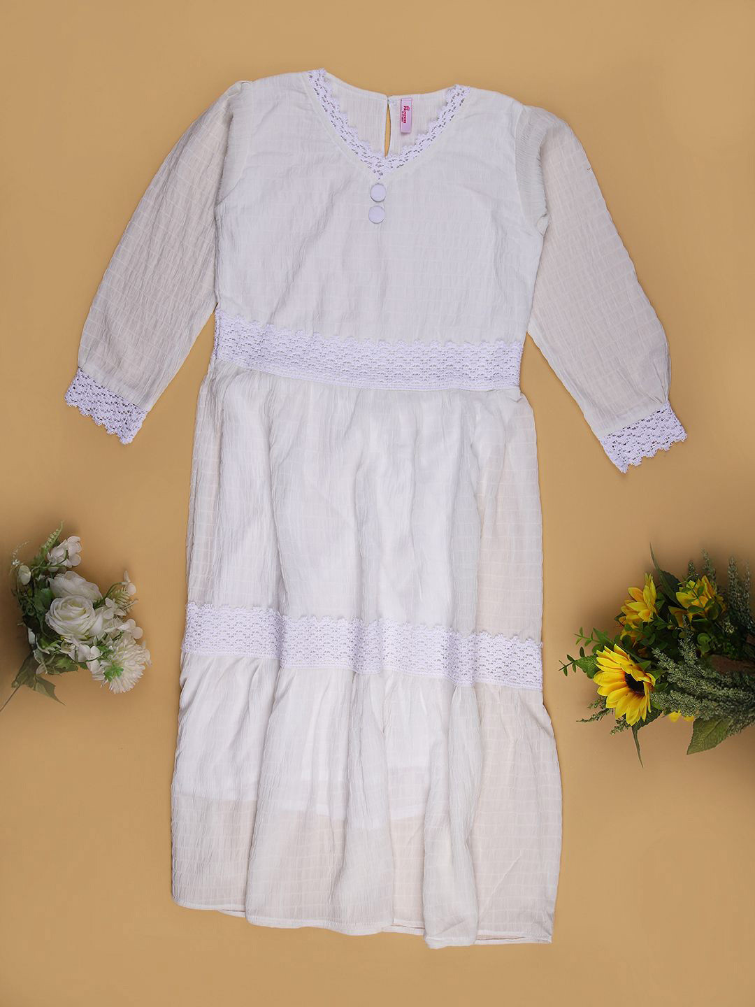 V-Mart Girls Cotton V-Neck Shift Midi Dress