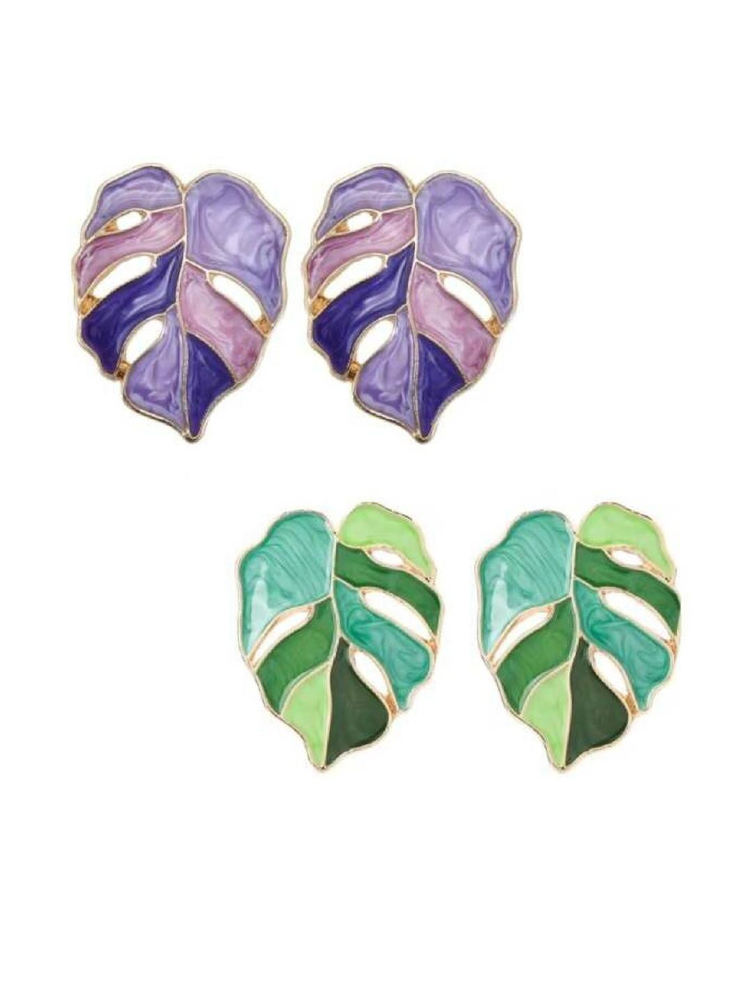 AKISON JEWELS Women Pack Of 2 Leaf Shaped Stud Earrings