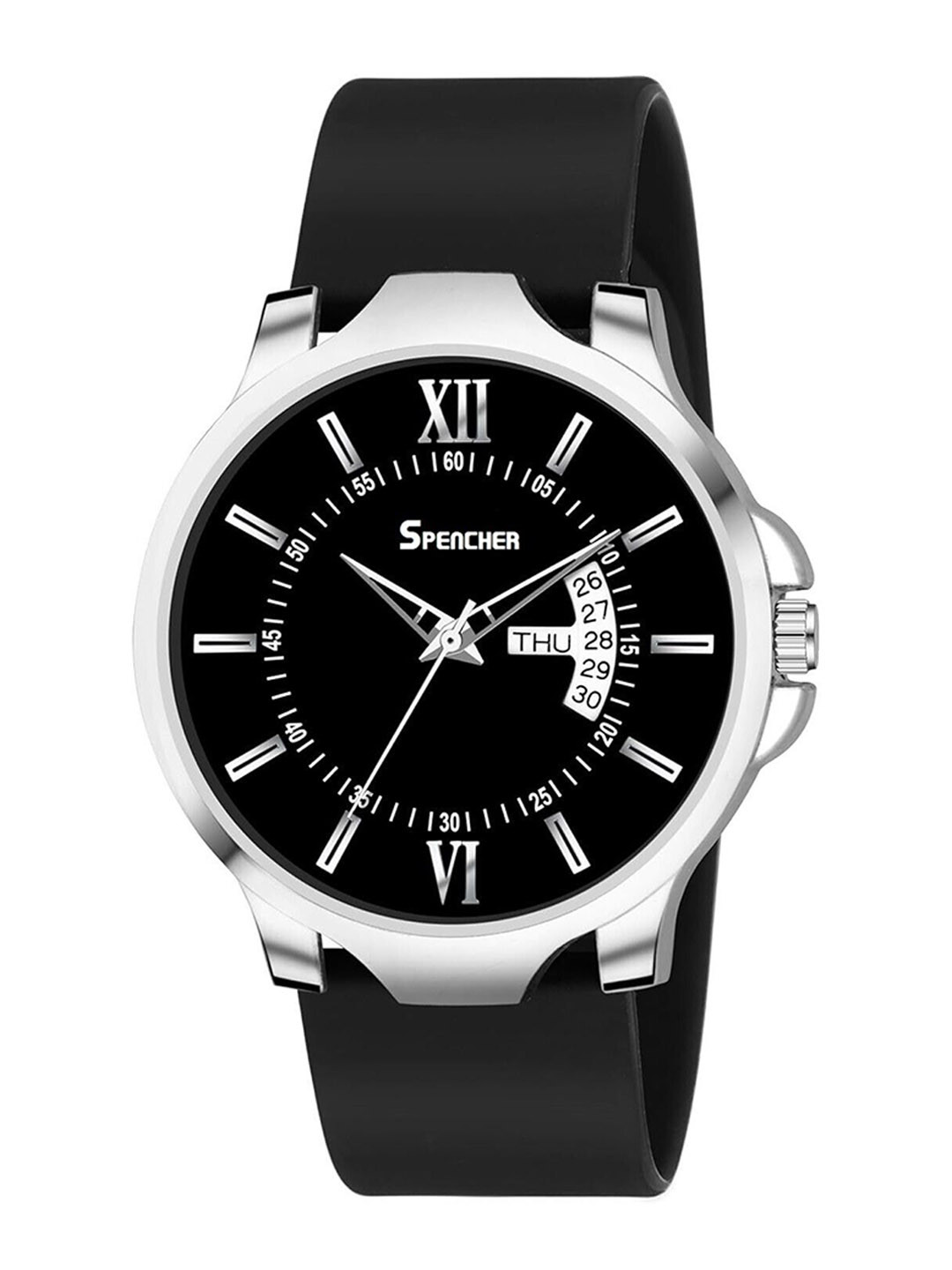 SPENCHER Men Straps Round Reset Time Analogue Watch Spencher Dope2 Silicone Black DD