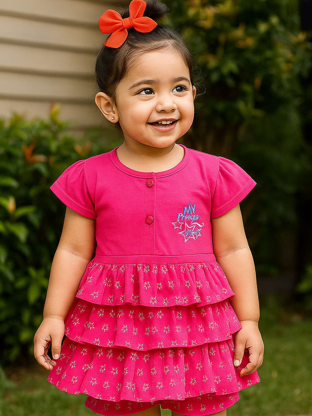 Zeal Girls Geometric Printed Embroidered Pure Cotton Dress With Panty