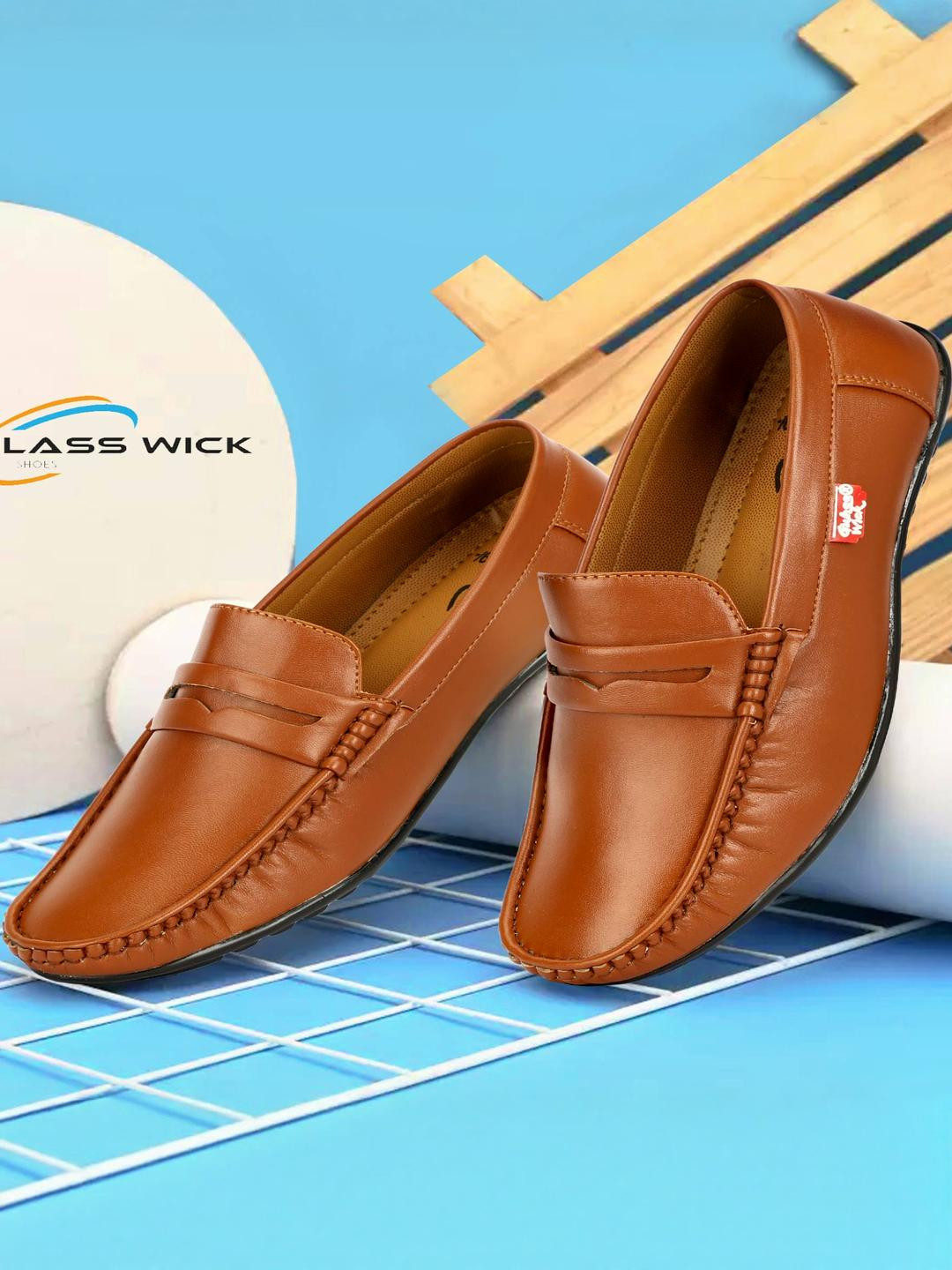 GULASS WICK Men Tan Synthetic Leather Derby Loafers