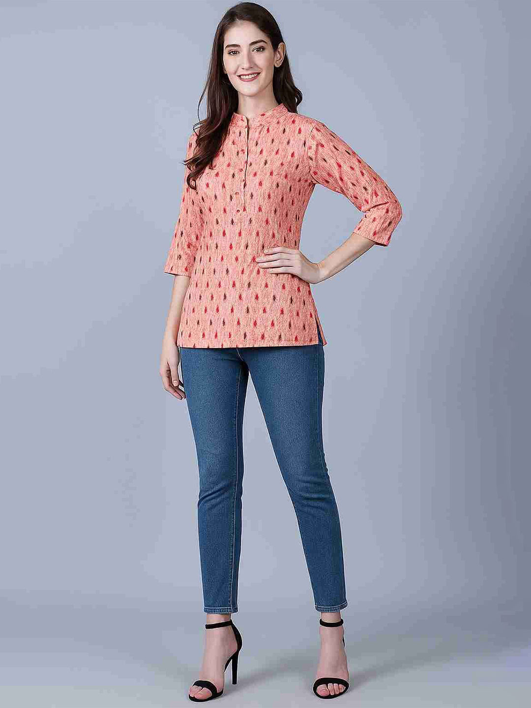 MARC LOUIS Abstract Shirt Collar Pure Cotton Kurti