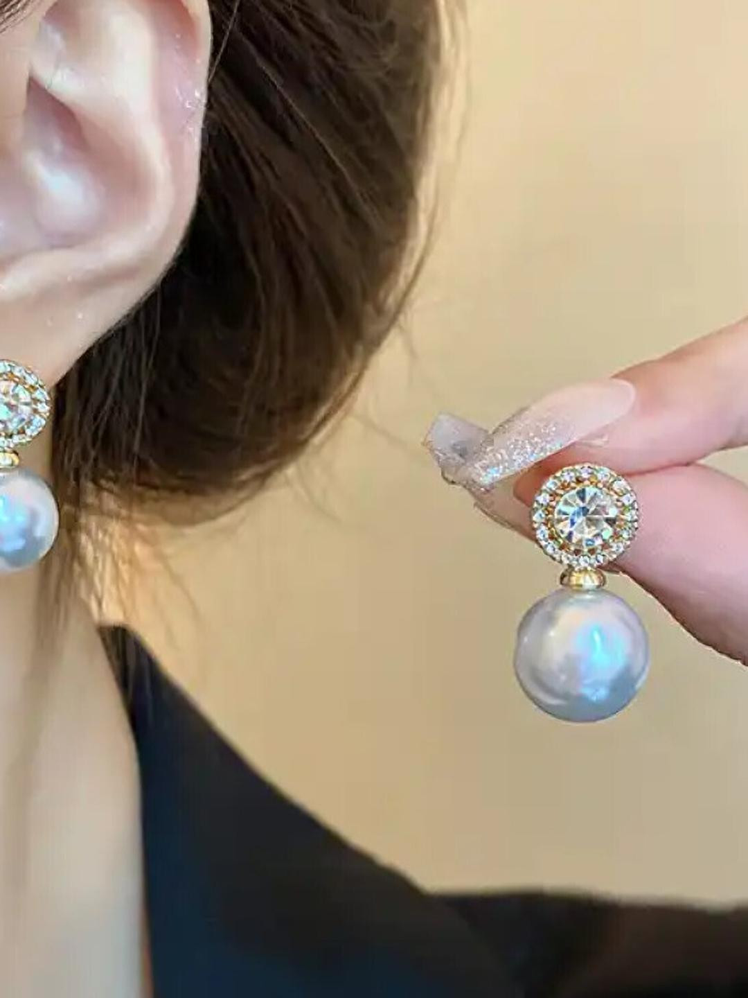 AKISON JEWELS White Alloy Gold-Plated Drop Earrings