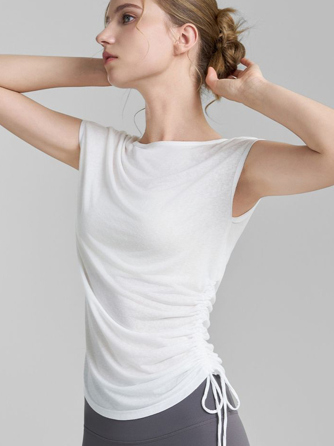 LULU & SKY Drawstring Detail Boat Neck Activewear Top