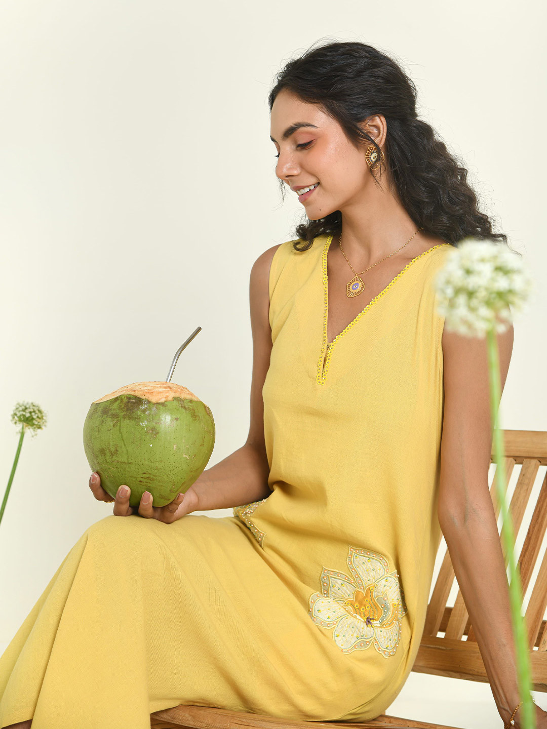 Baise Gaba SUNSHINE DRESS Daydream Collection Women Floral Embroidered A-Line Midi Dress