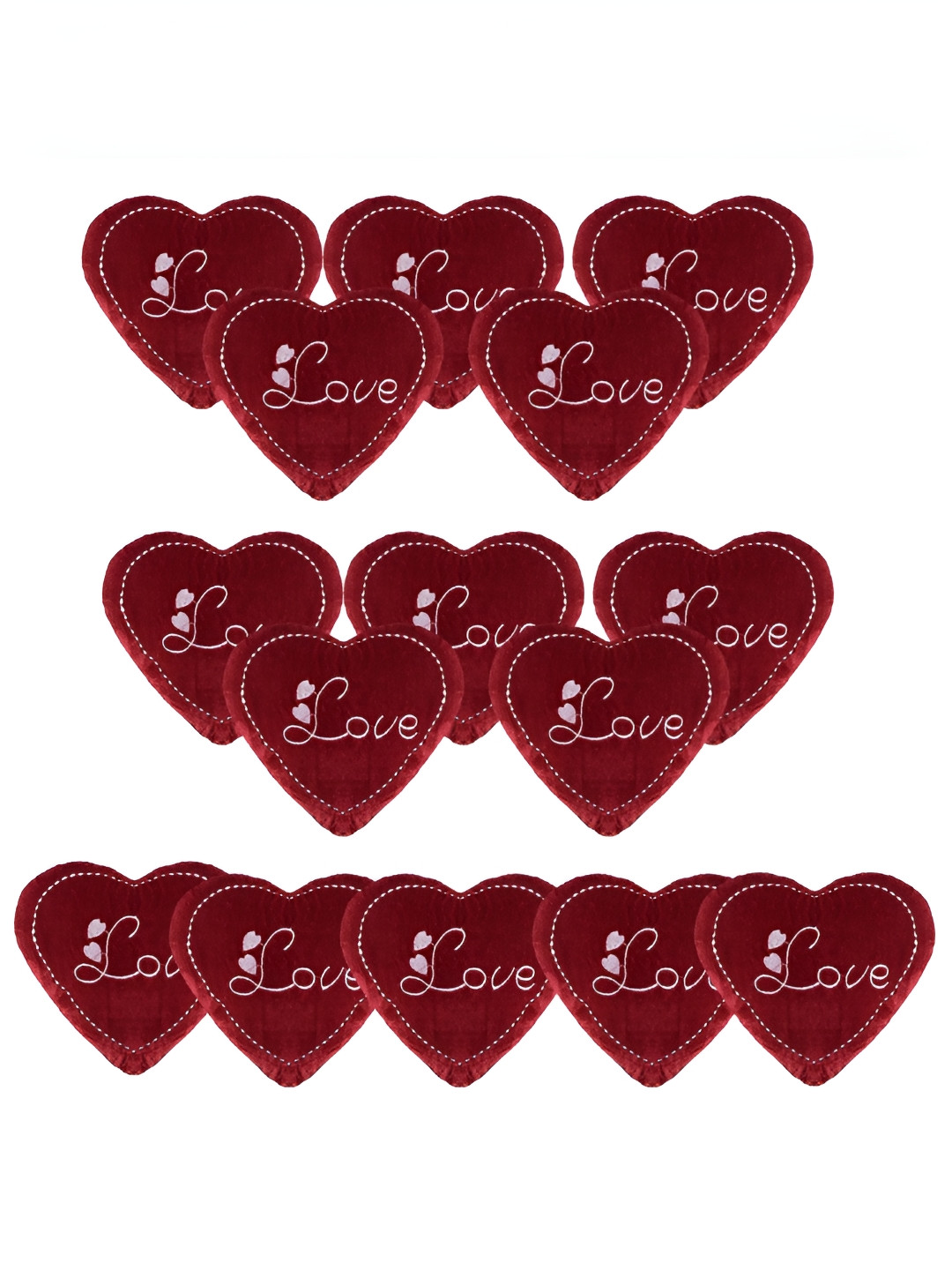 Kuber Industries Red 15 Pieces Embroidered Heart Shaped Pre-Filled Cushions