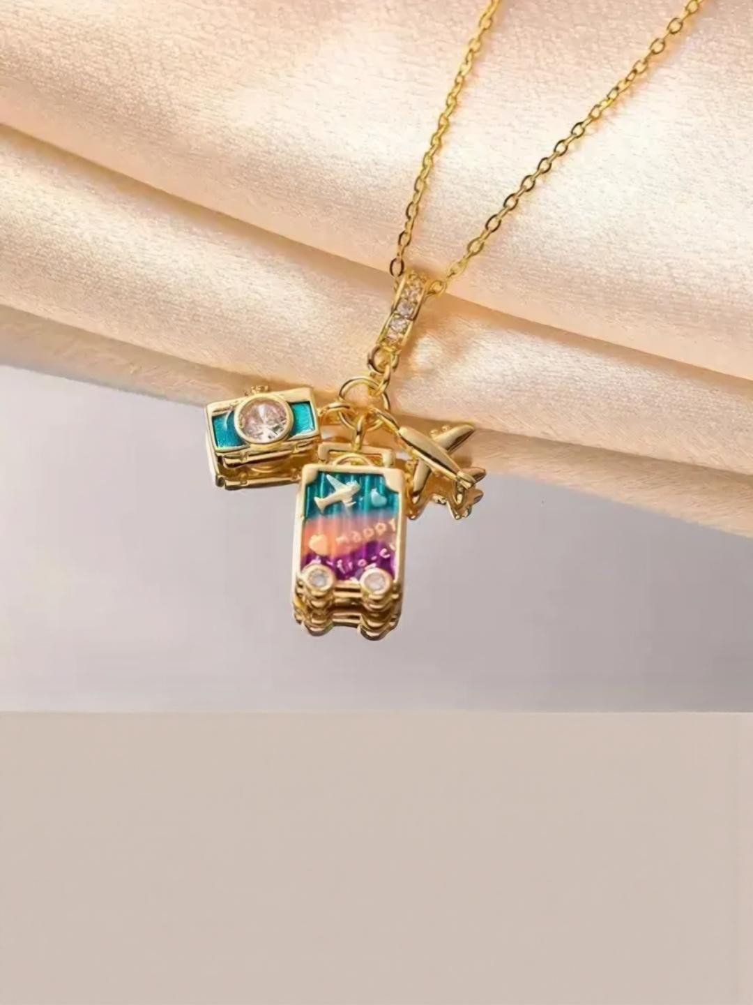 Khusha Creations Gold Plated Travel Charm Pendant Necklace