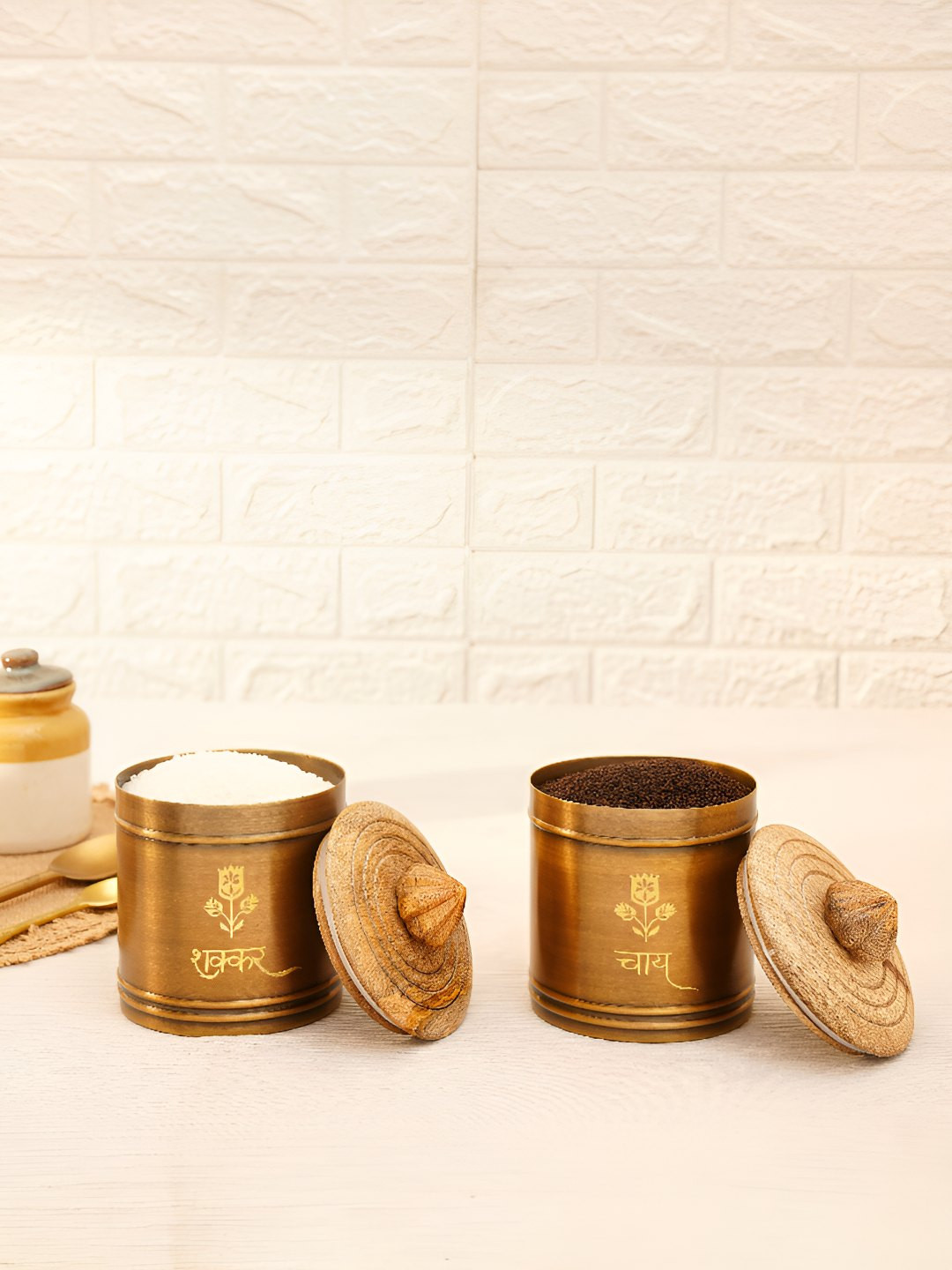 JAYPORE Gold-Toned Brass Jar Container