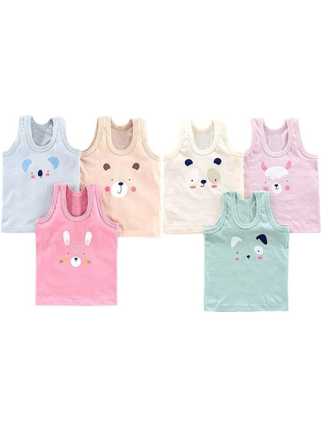 TINY HANDS Kids Unisex Pack of 6 Printed Innerwear Vests