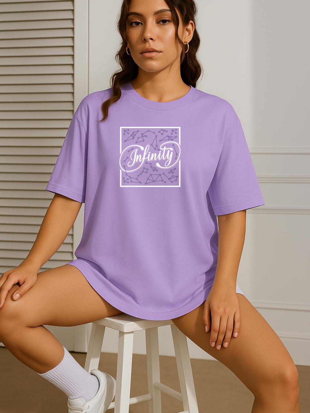 Women Lavender Infinity Typography Oversized T-Shirt