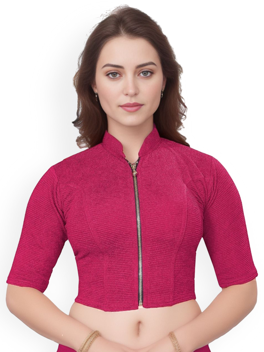 SS Sanket Synthetics Mandarin Collar Full Zipper Saree Blouse