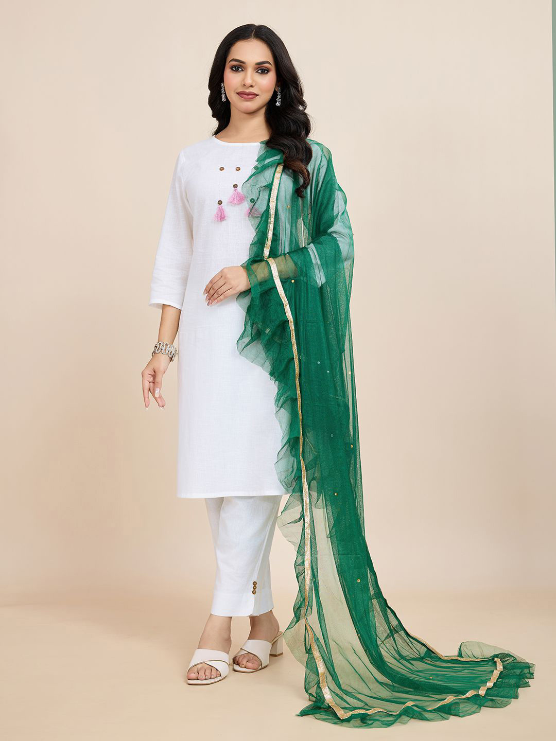 House of Pataudi Embellished Frill-Detail Dupatta