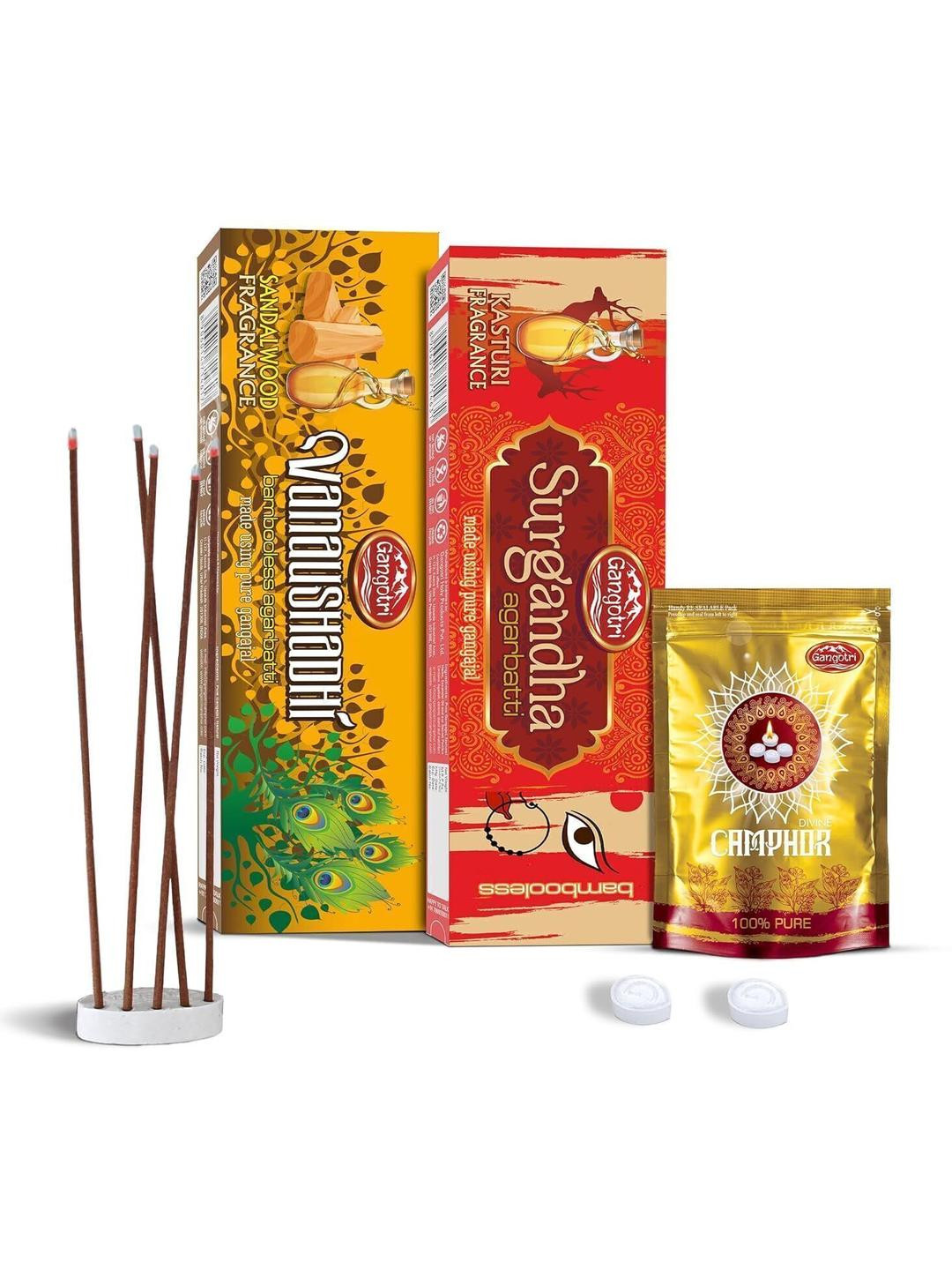 Gangotri Camphor Jar 100 gm & Agarbatti Pack Of 3 Pooja Essentials