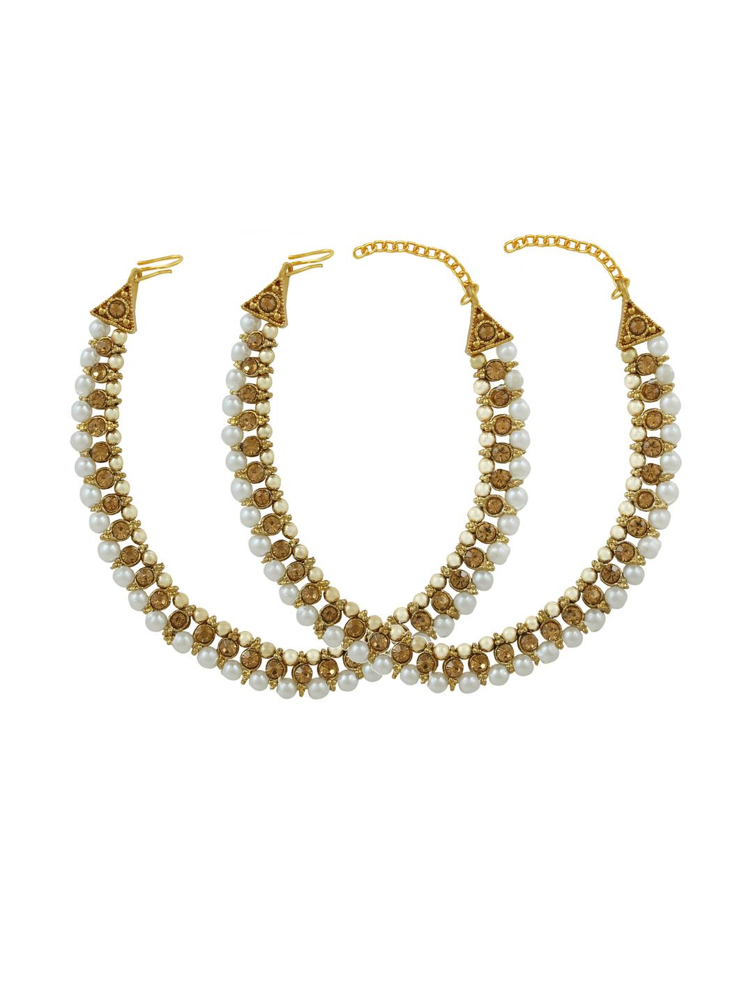 CHARMS Women White & Gold Beaded 2 Pieces Anklets