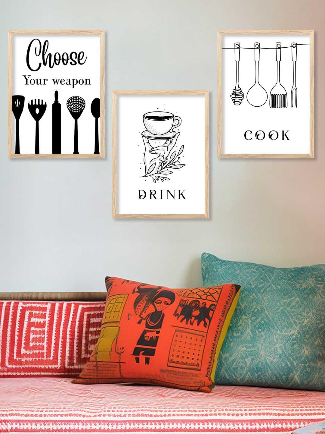 WALLLANE Brown 3Pc Wood Restaurant Wall Paintings