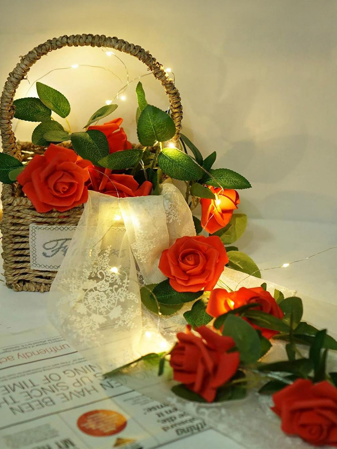 Decorcity Unisex Red Color14 Artificial Rose Flower Electric Powered String Lights