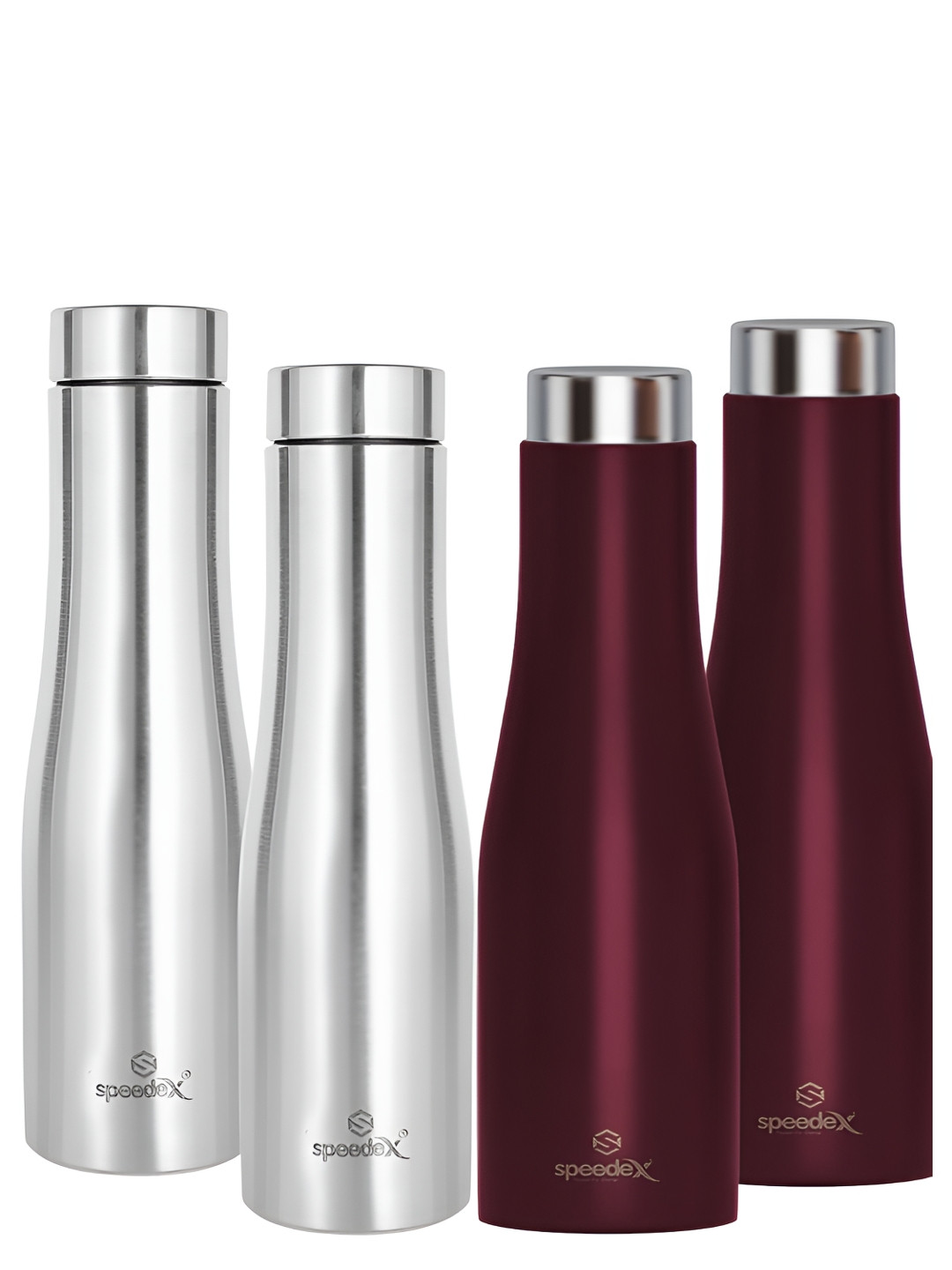 Speedex Silver & Maroon 4 Pieces Stainless Steel Water Bottle - 1000 ml Each